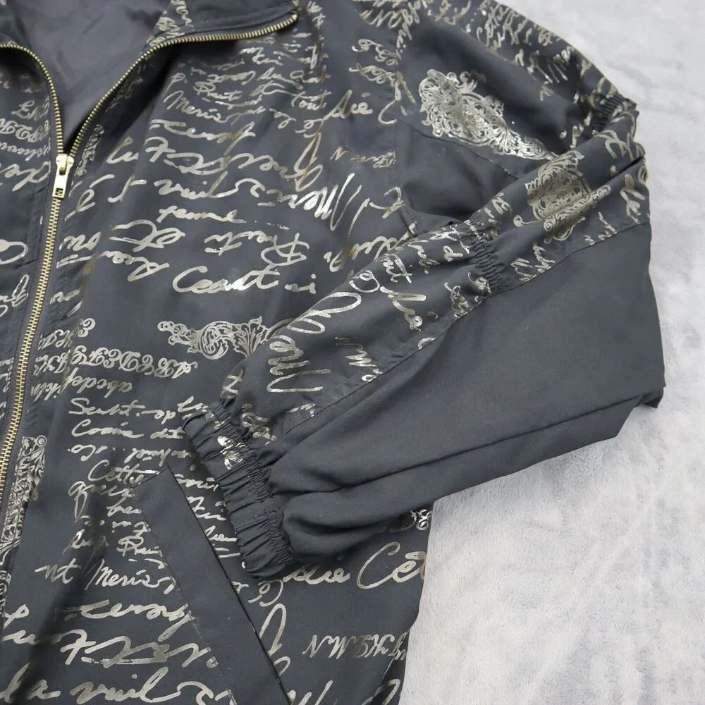 ABVIEN Jacket Mens M Black Gold French Writing Full Zip Bomber Style Casual Wear
